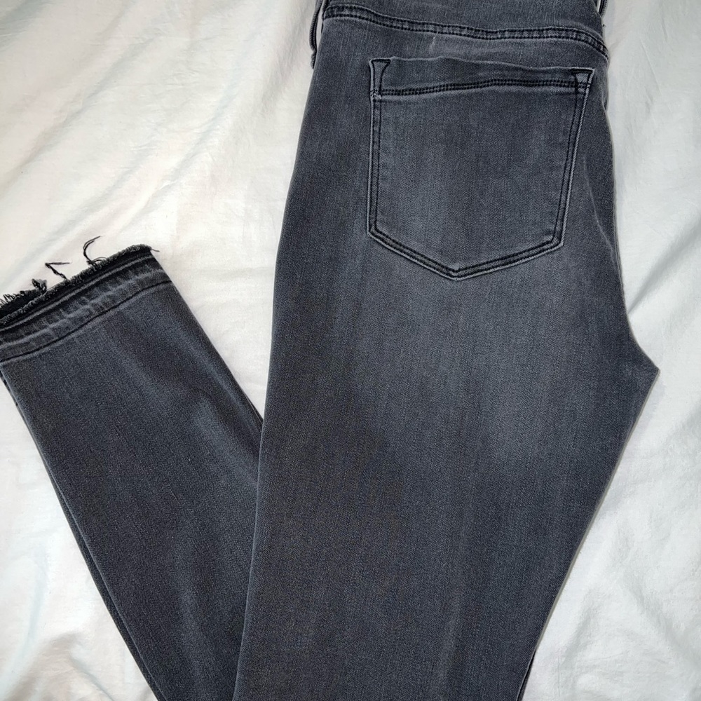 Express Mid Rise Black Striped Distressed Stretch Jean Ankle Leggings - Picture 2 of 4